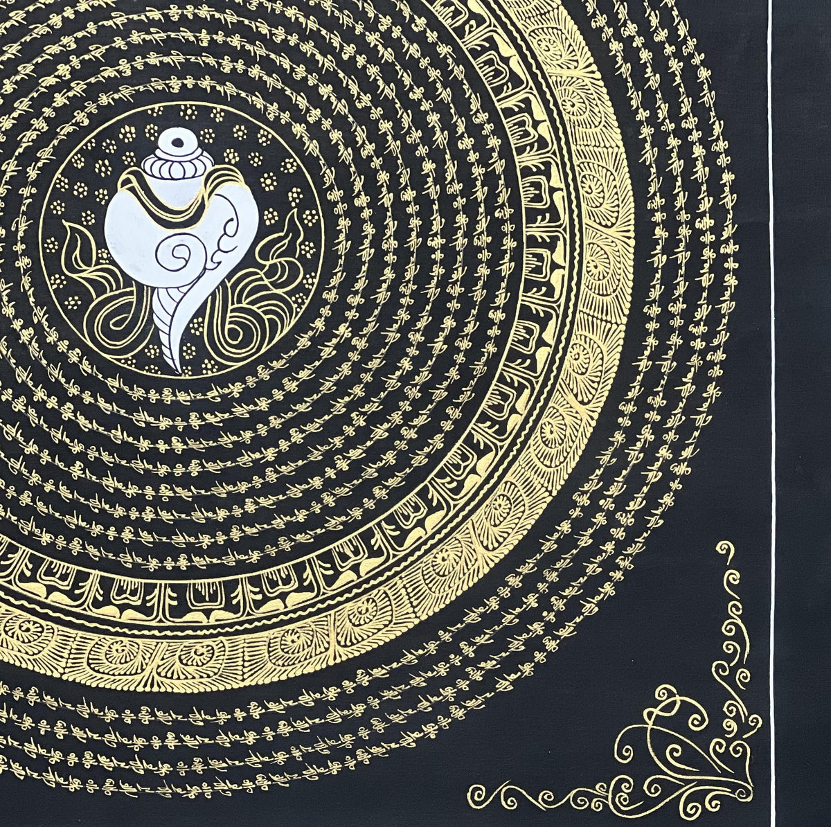 Hand-Painted Conch Shell Mandala Thangka  Tibetan Buddhist Art