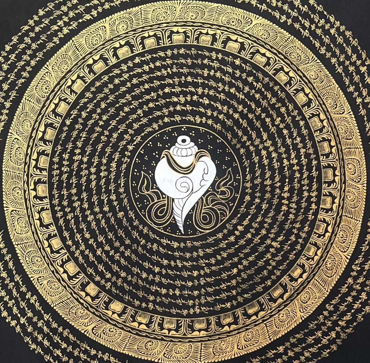 Hand-Painted Conch Shell Mandala Thangka  Tibetan Buddhist Art