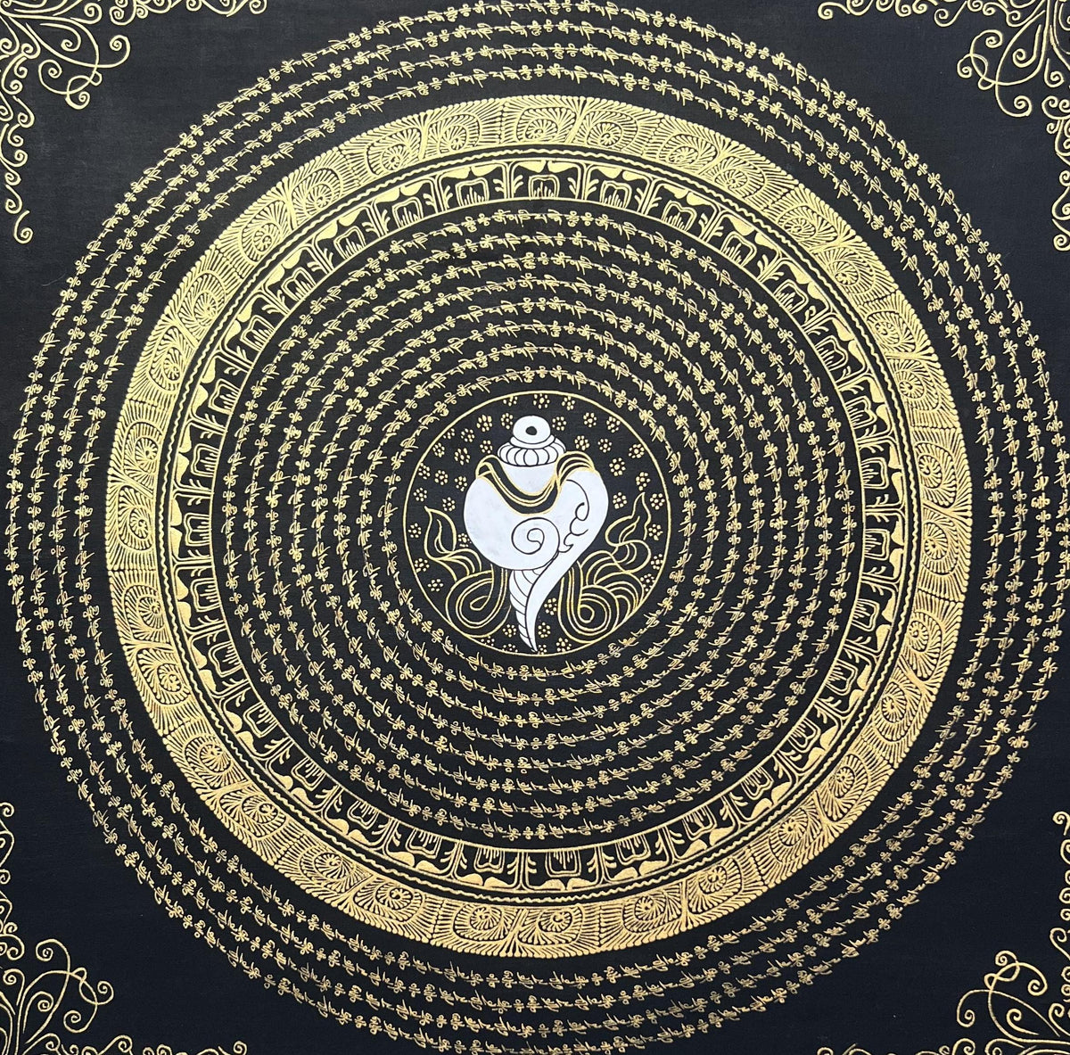 Hand-Painted Conch Shell Mandala Thangka  Tibetan Buddhist Art