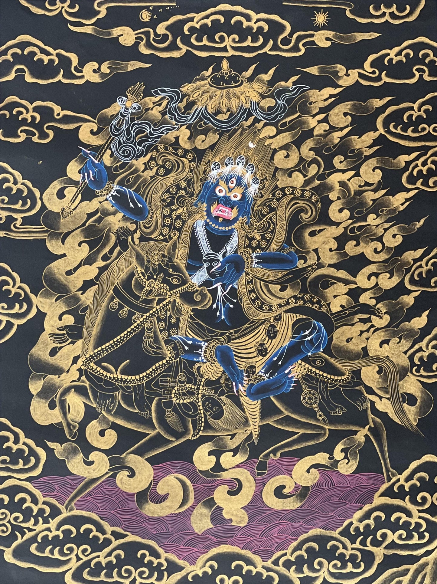 Hand-Painted Palden Lhamo Thangka – Tibetan Buddhist Art with Silk Brocade