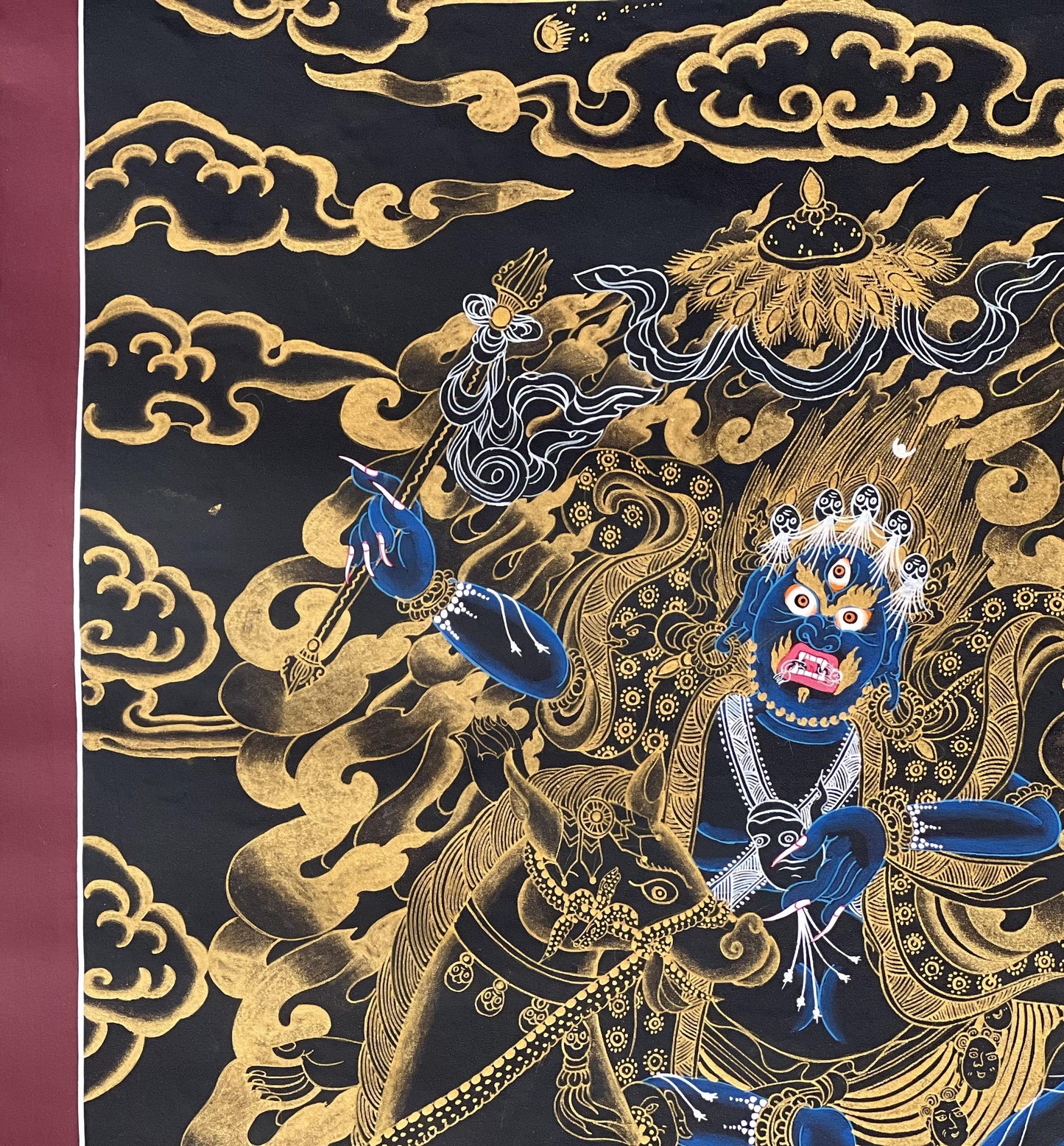 Hand-Painted Palden Lhamo Thangka – Tibetan Buddhist Art with Silk Brocade