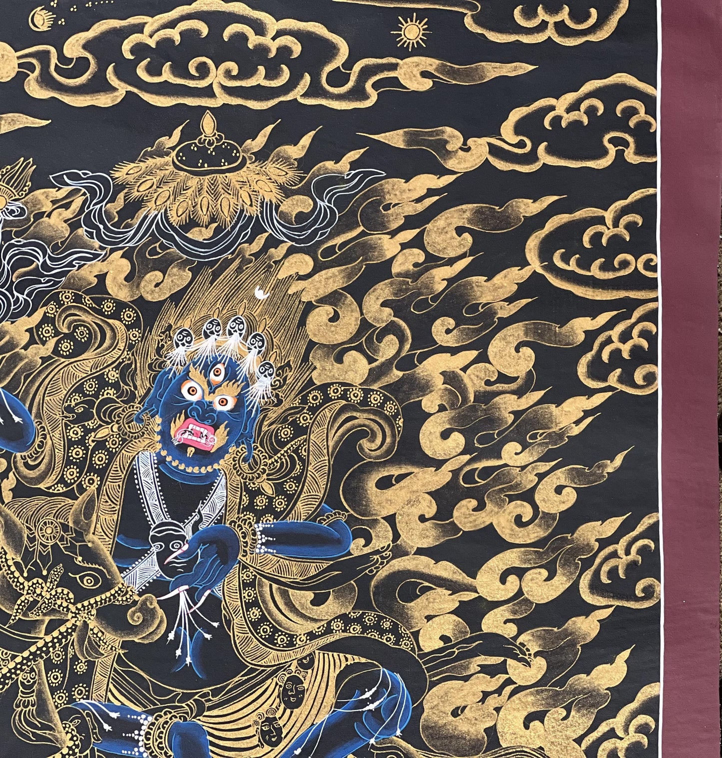 Hand-Painted Palden Lhamo Thangka – Tibetan Buddhist Art with Silk Brocade