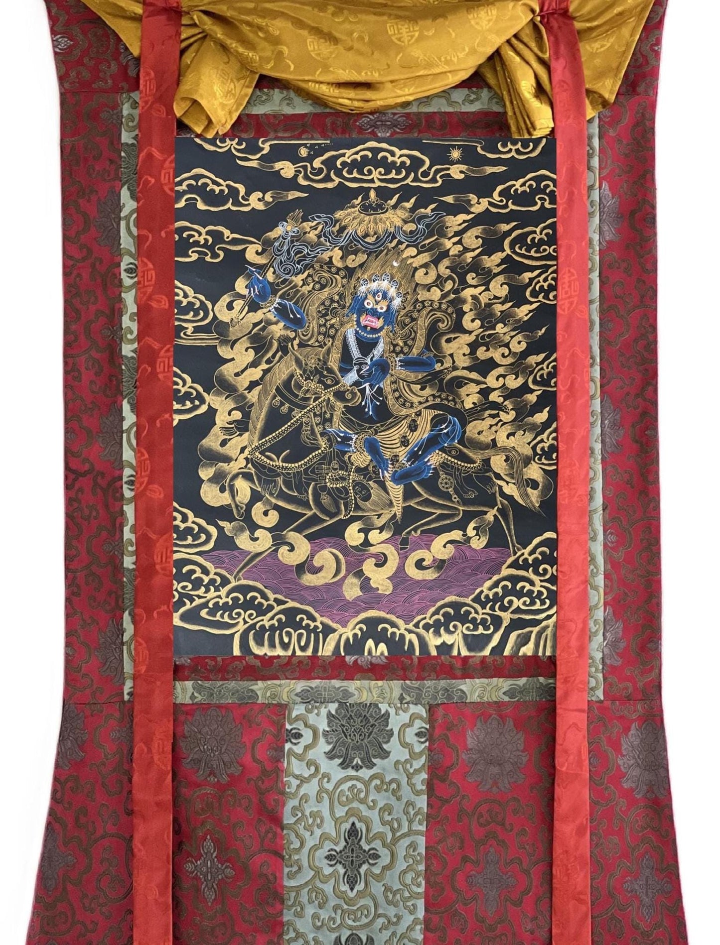 Hand-Painted Palden Lhamo Thangka – Tibetan Buddhist Art with Silk Brocade