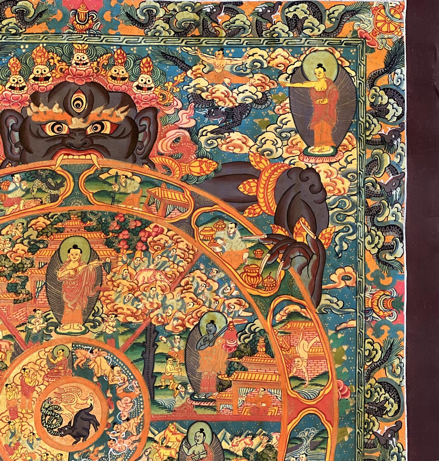 Hand-Painted Wheel of Life Mandala Tibetan Thangka | Buddhist Samsara Art