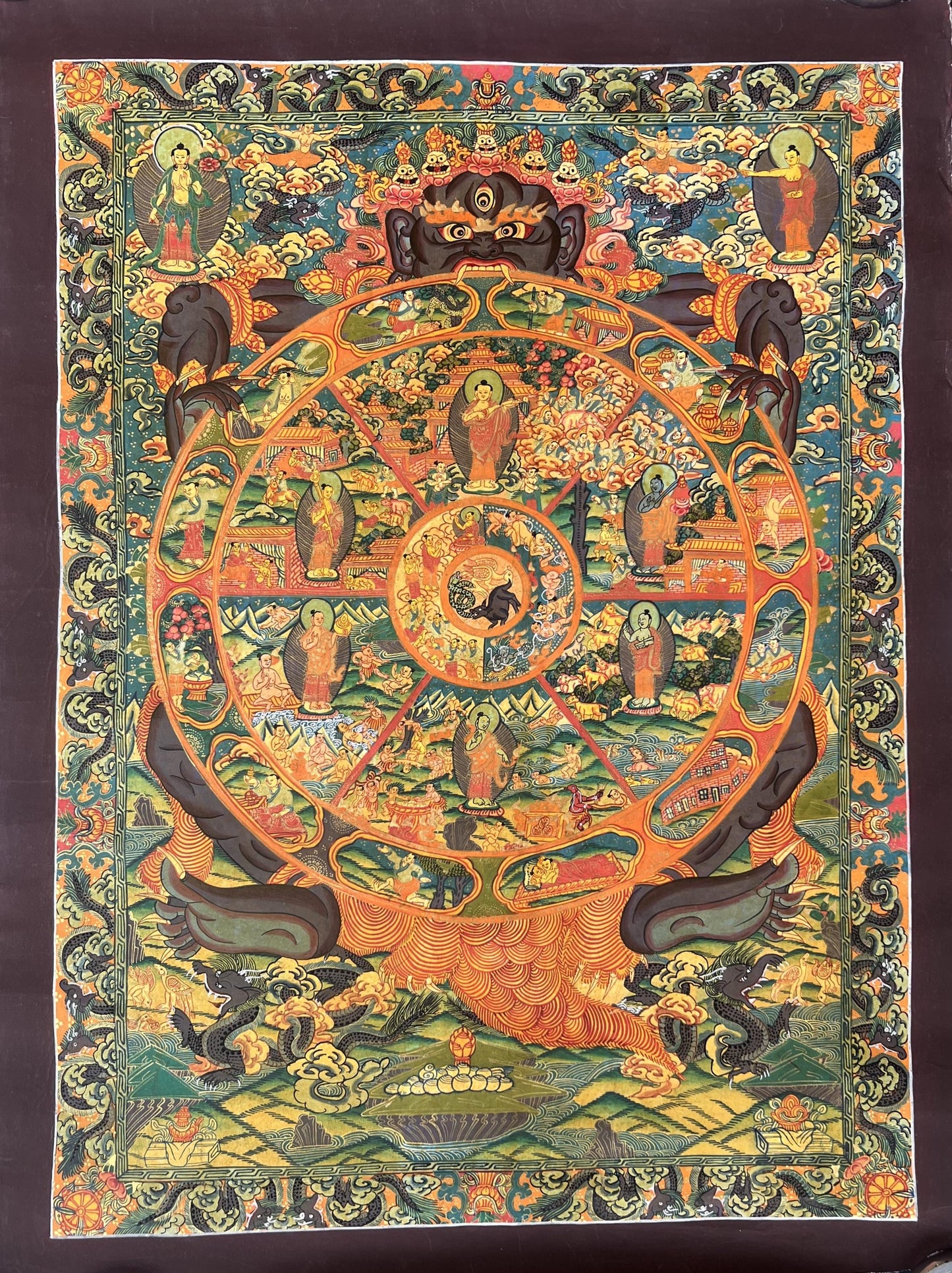 Hand-Painted Wheel of Life Mandala Tibetan Thangka | Buddhist Samsara Art