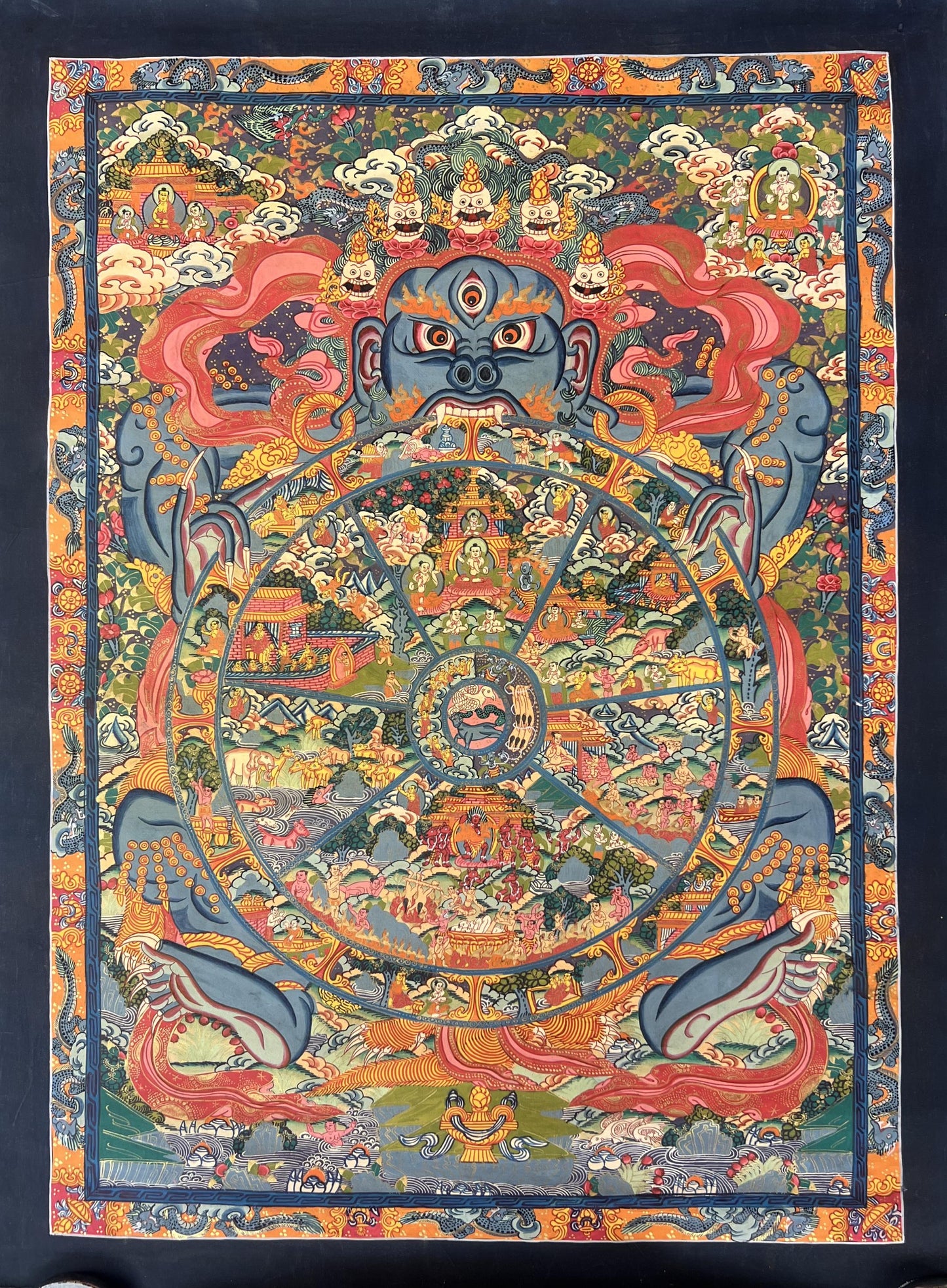 Wheel of Life Bhavachakra Tibetan Thangka Painting | Hand Painted Samasara Buddhist Teaching Art
