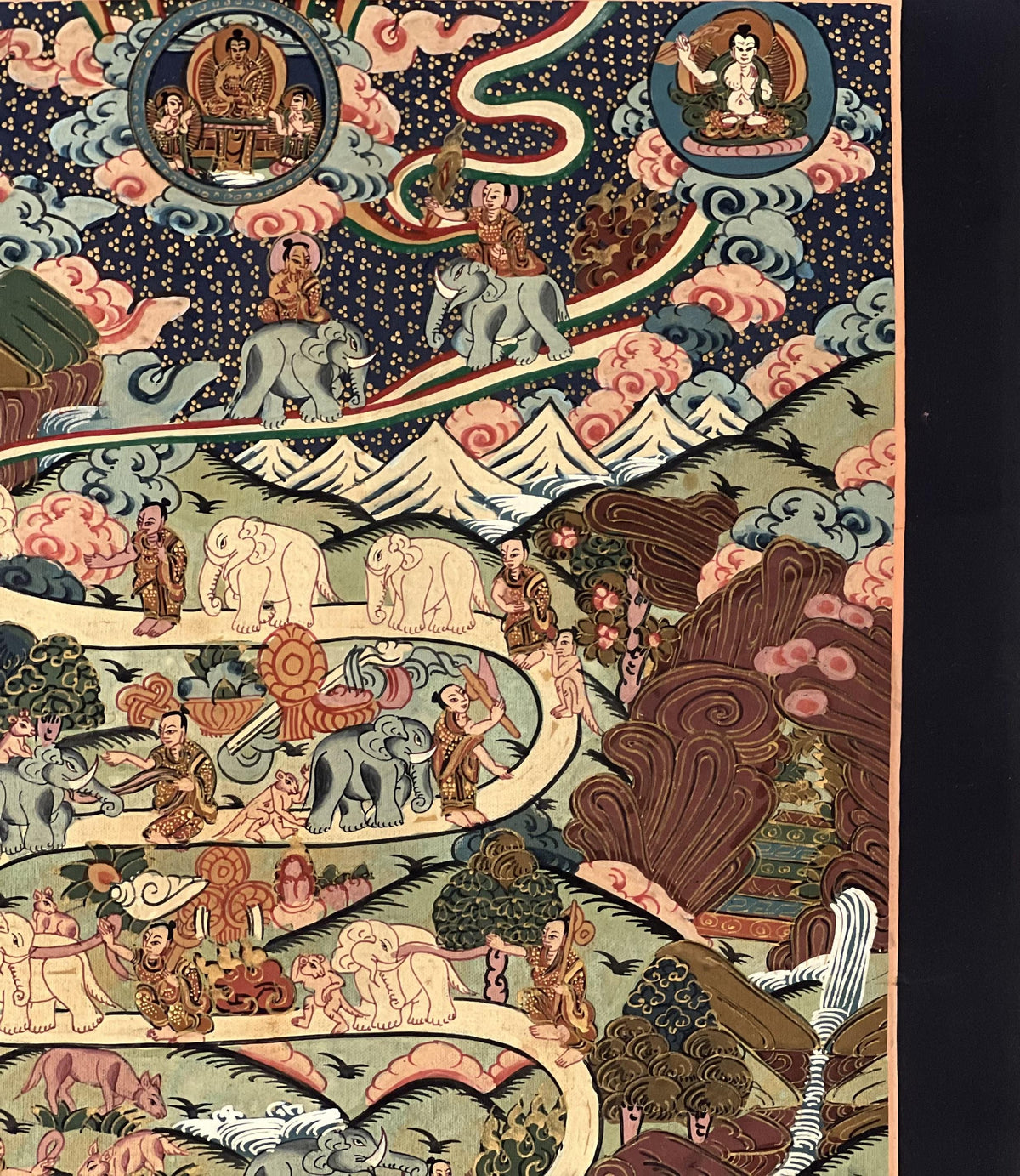 Hand-Painted Samatha Meditation Thangka  Nine Stage Elephant Path