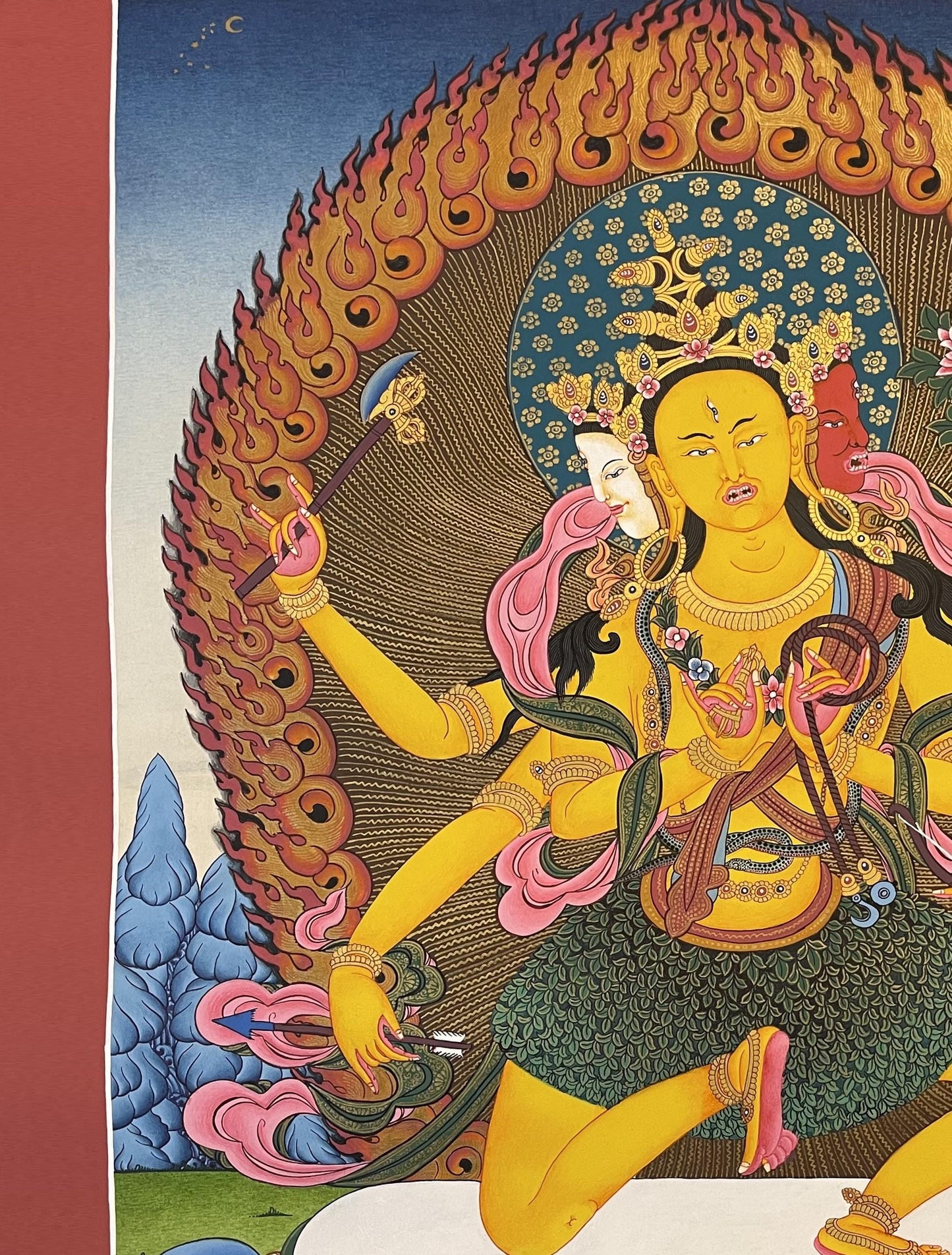 Hand-Painted Parnashavari Thangka | Gold Leaf Healing Deity Art from Nepal
