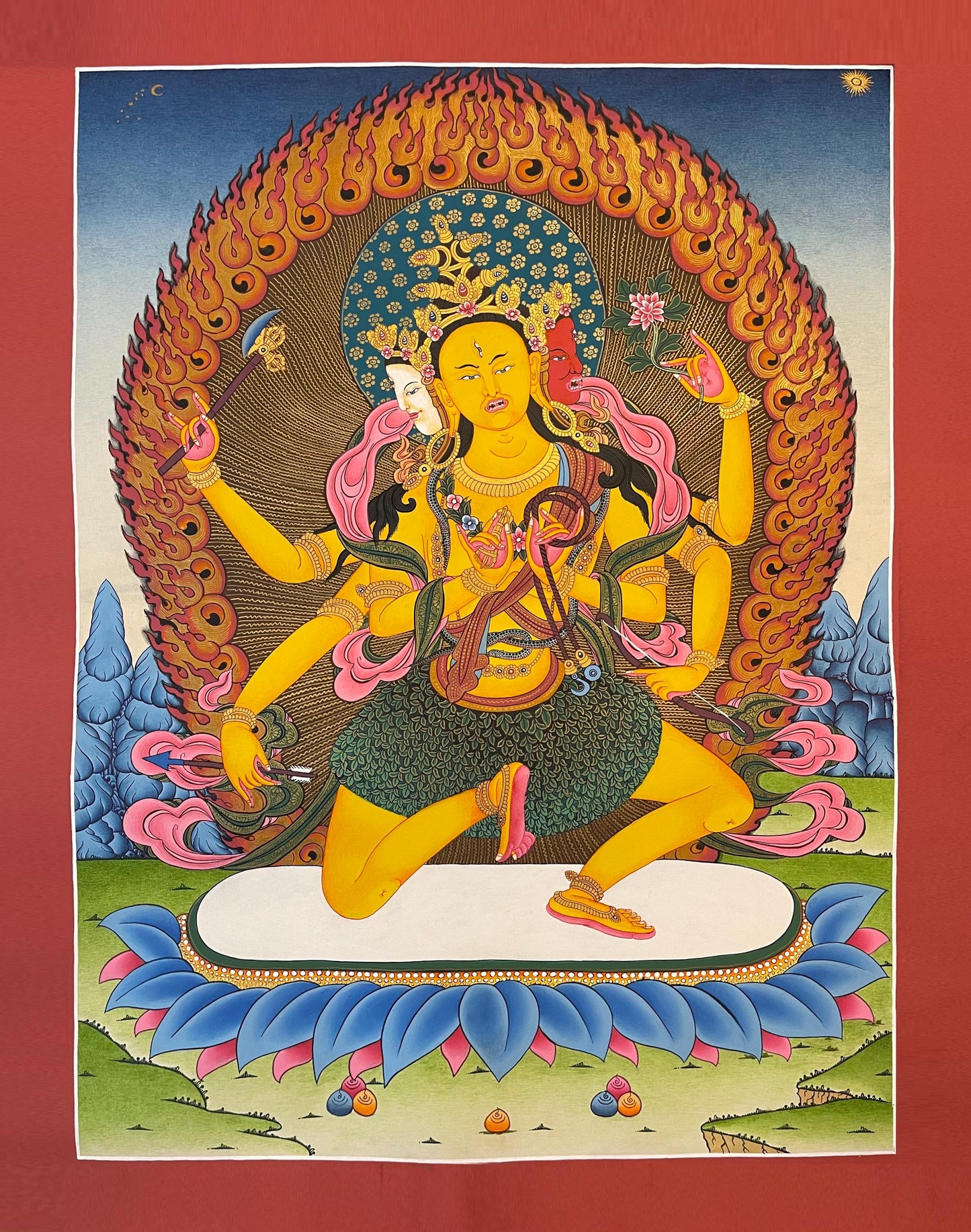 Hand-Painted Parnashavari Thangka | Gold Leaf Healing Deity Art from Nepal