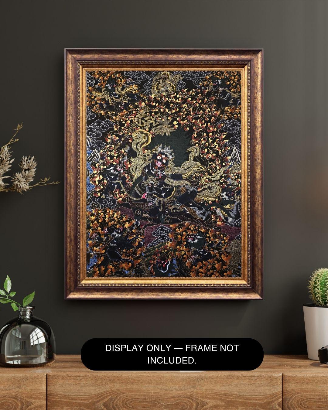 Hand-Painted Palden Lhamo Thangka | Black and Gold Buddhist Art