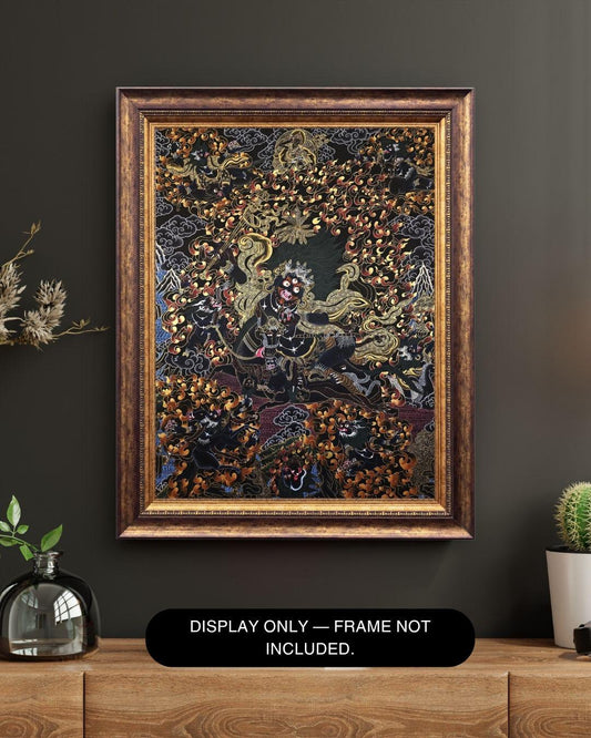 Hand-Painted Palden Lhamo Thangka | Black and Gold Buddhist Art