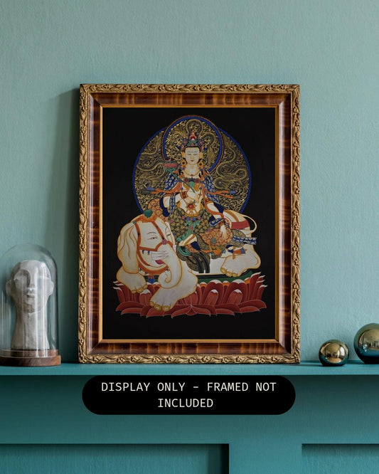 Hand-Painted Samantabhadra Thangka | Bodhisattva on White Elephant
