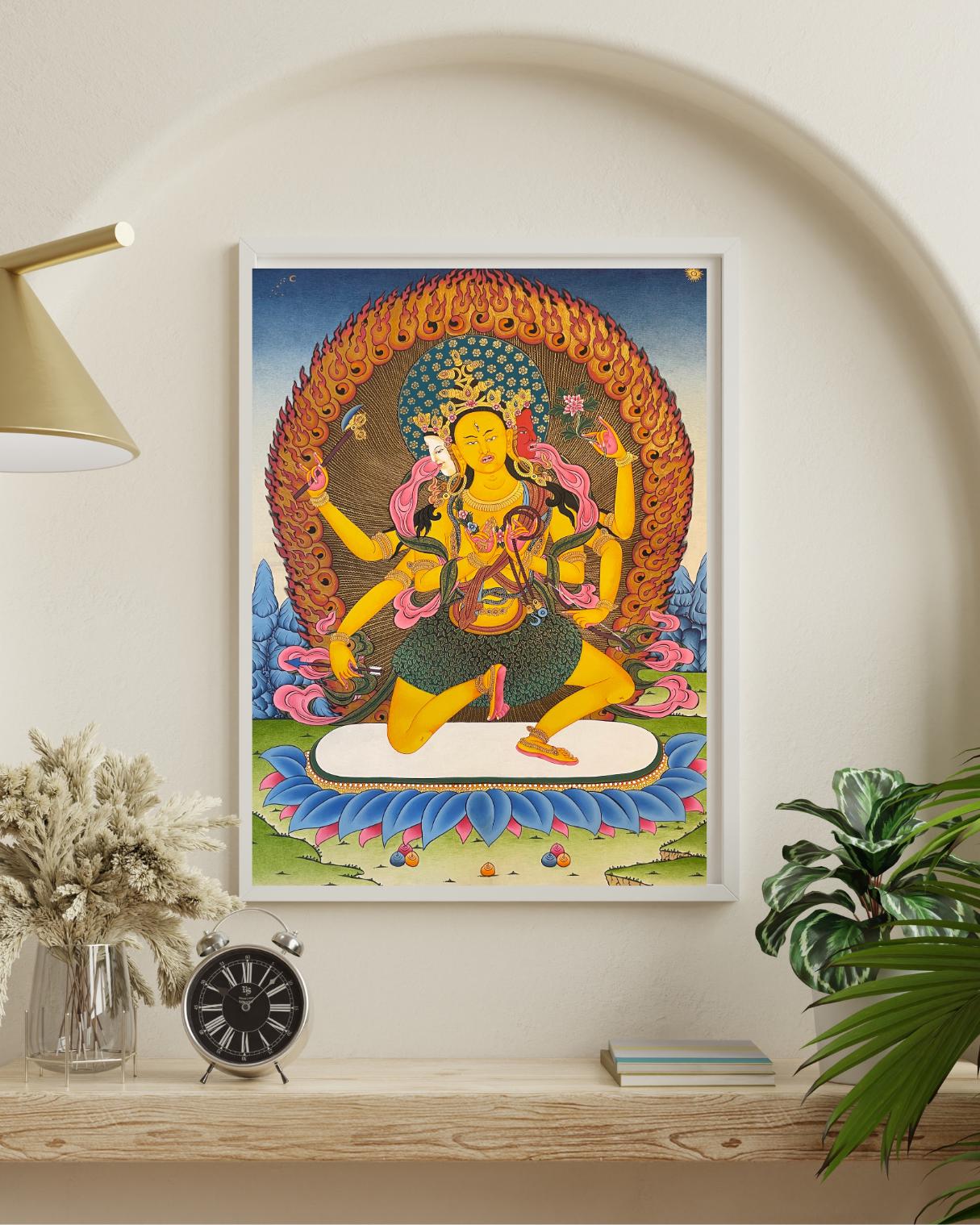 Hand-Painted Parnashavari Thangka | Gold Leaf Healing Deity Art from Nepal