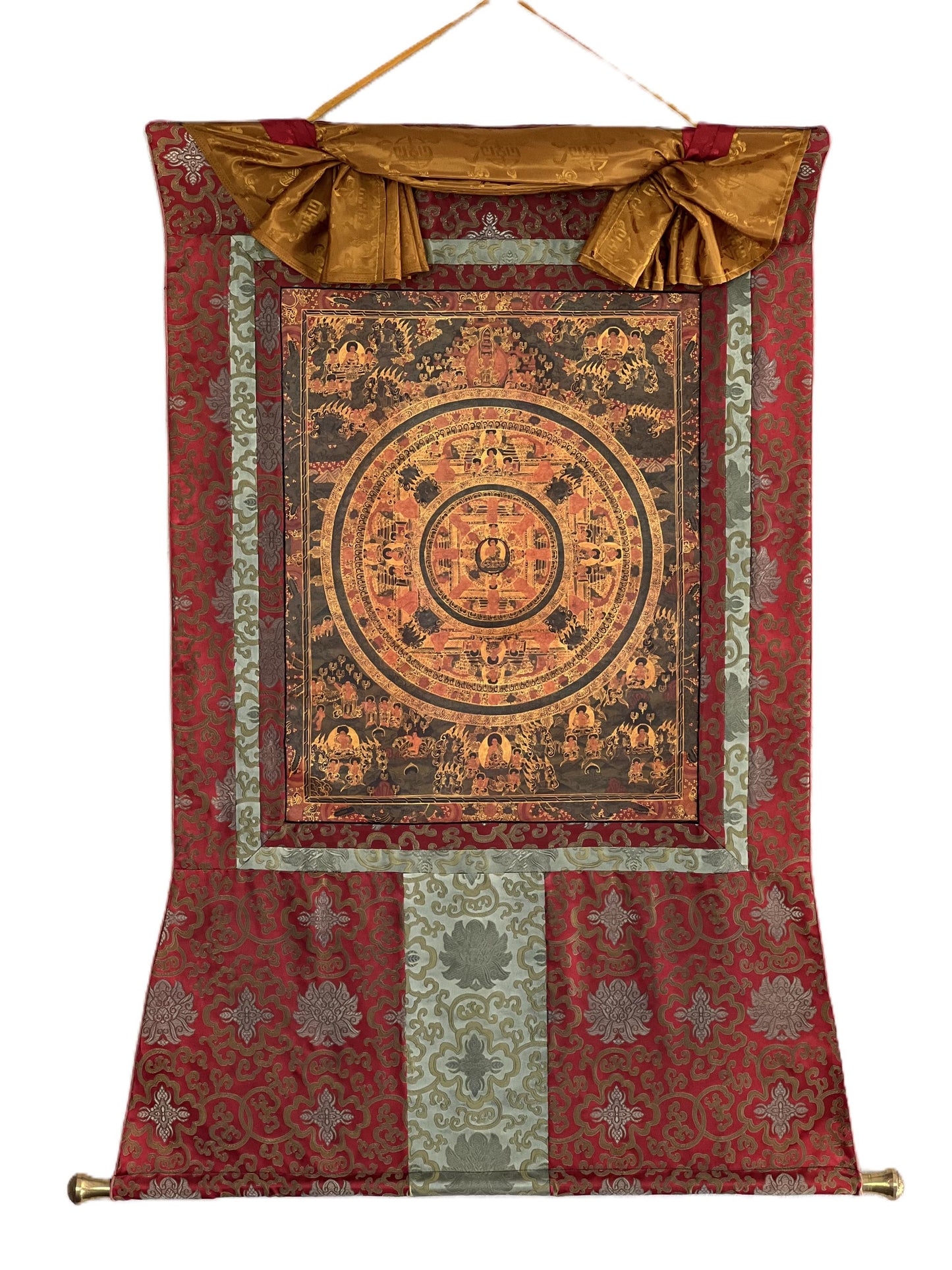 Hand-Painted Buddha Mandala Thangka – Tibetan Silk Brocade Art