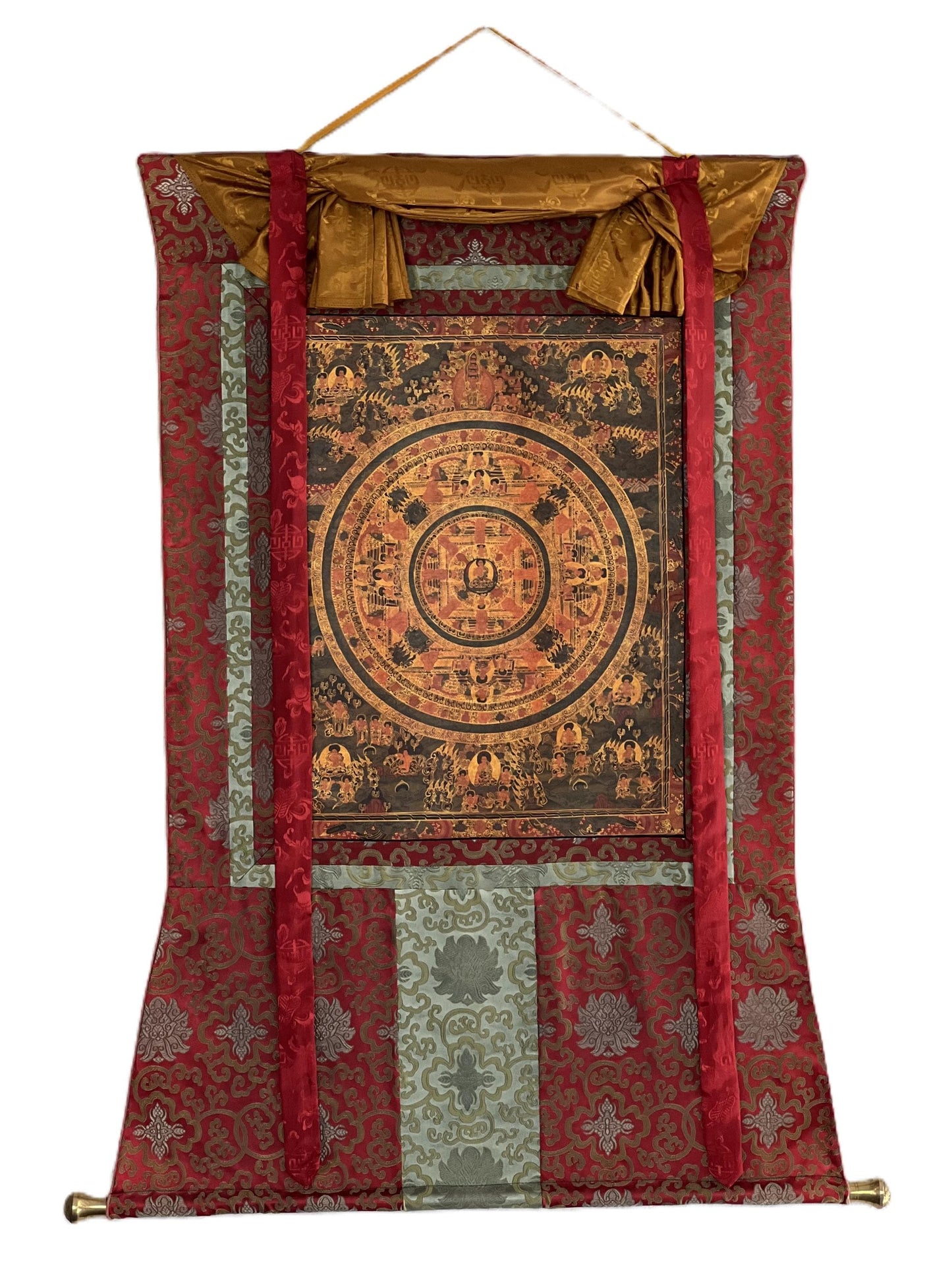 Hand-Painted Buddha Mandala Thangka – Tibetan Silk Brocade Art