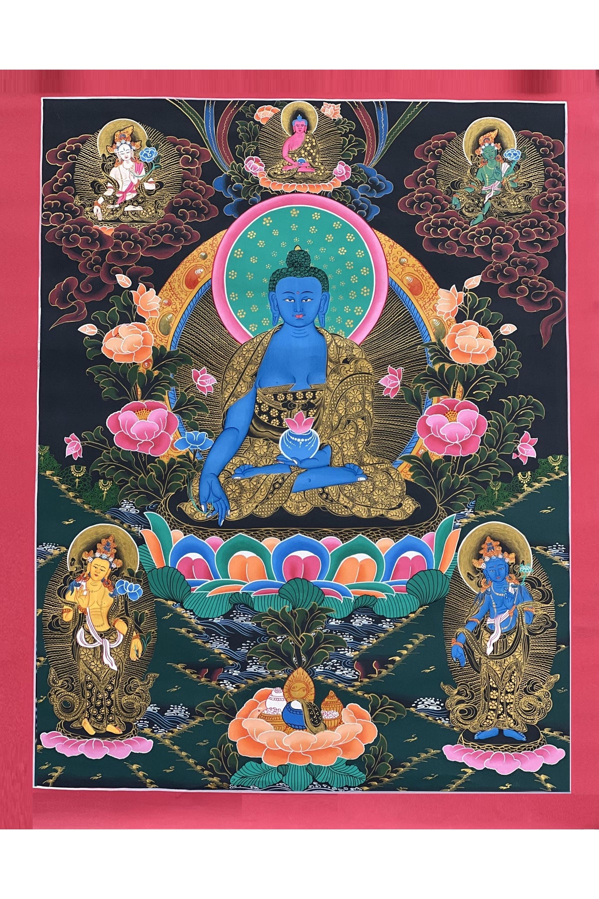Original Medicine Buddha Thangka | Tibetan Healing Art | Hand-Painted Buddhist Painting | Wall Hanging Meditation Decor