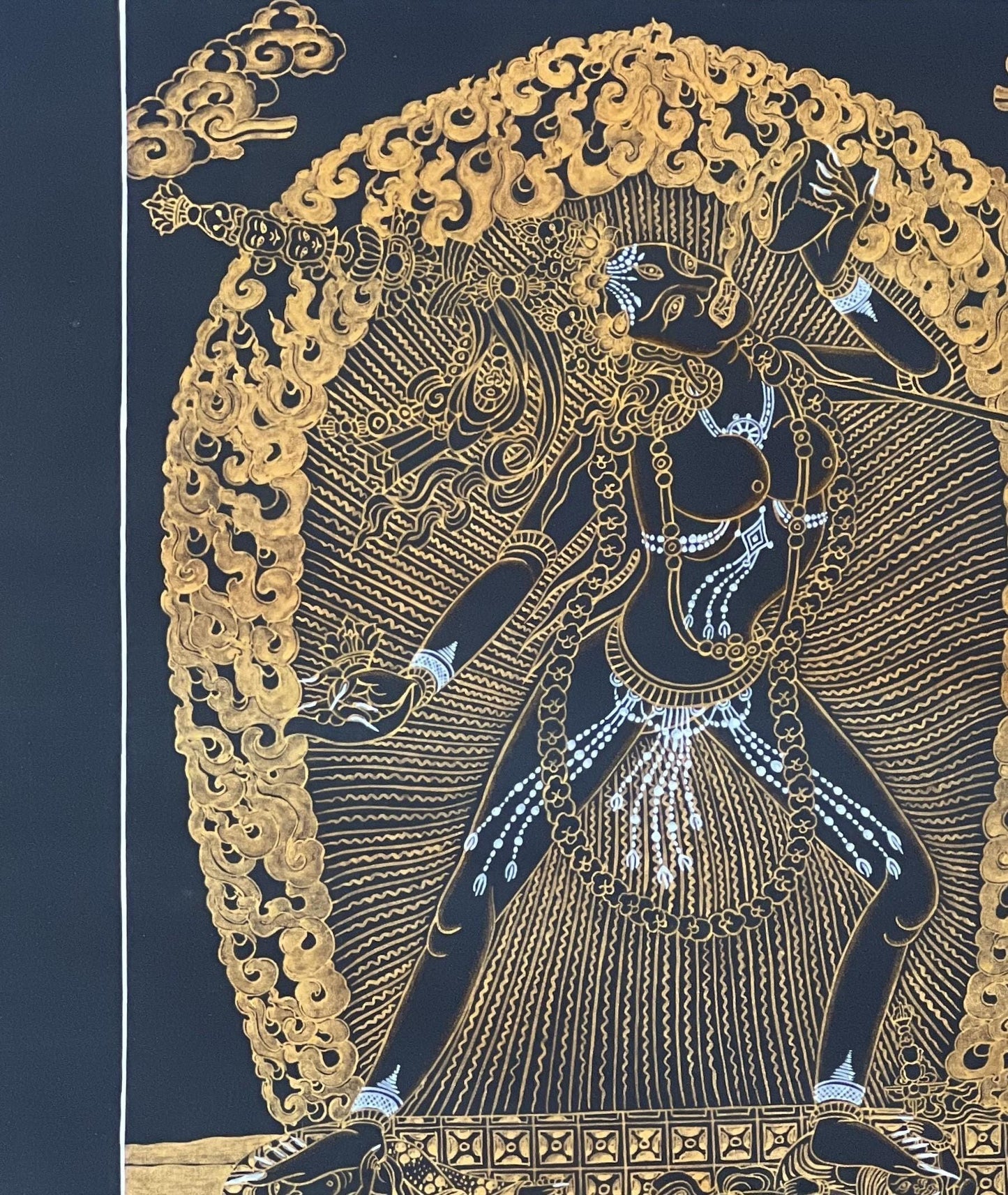Original Hand-Painted Vajrayogini Thangka – Black and Gold Tibetan Dakini Goddess, Tantric Buddhist  Meditation Painting