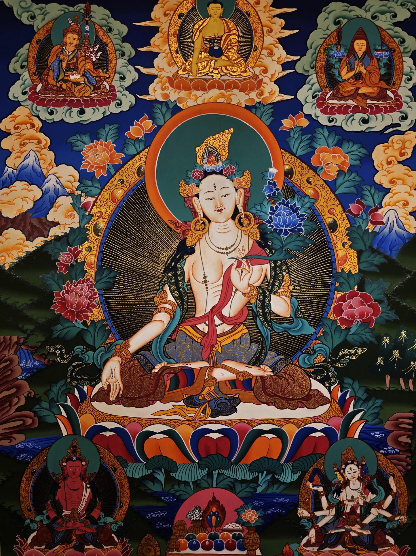 White Tara Thangka Painting, Hand-Painted Mother Goddess Art