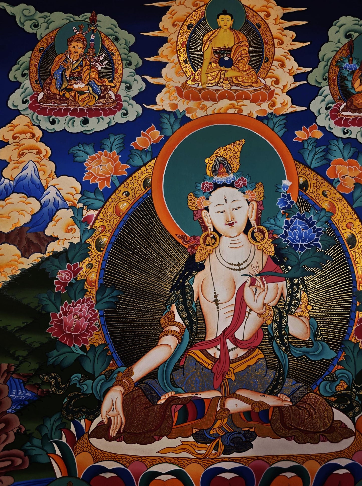 White Tara Thangka Painting, Hand-Painted Mother Goddess Art