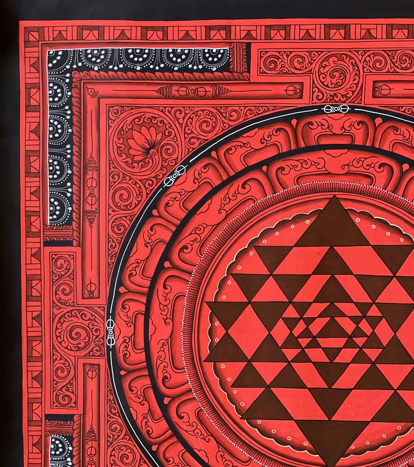 Handmade Sri Yantra Thangka Painting: Newari Vajraa Vidya Art