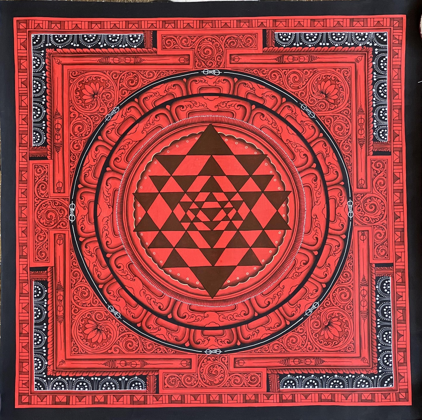 Handmade Sri Yantra Thangka Painting: Newari Vajraa Vidya Art
