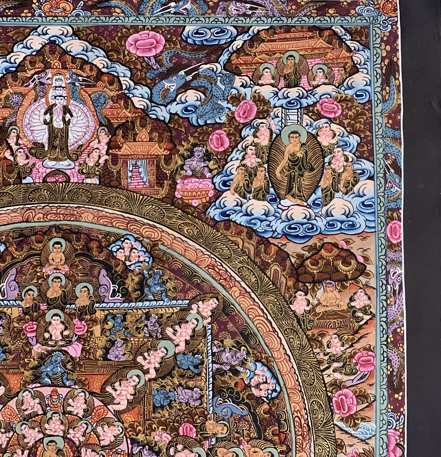 Hand-Painted Wheel of Life Mandala Thangka: Tibetan Buddha Art
