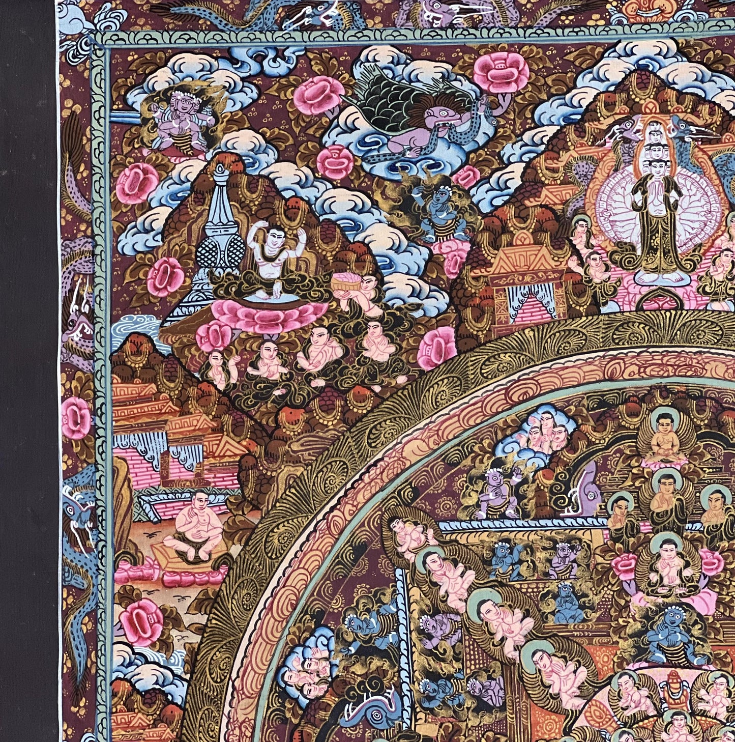 Hand-Painted Wheel of Life Mandala Thangka: Tibetan Buddha Art