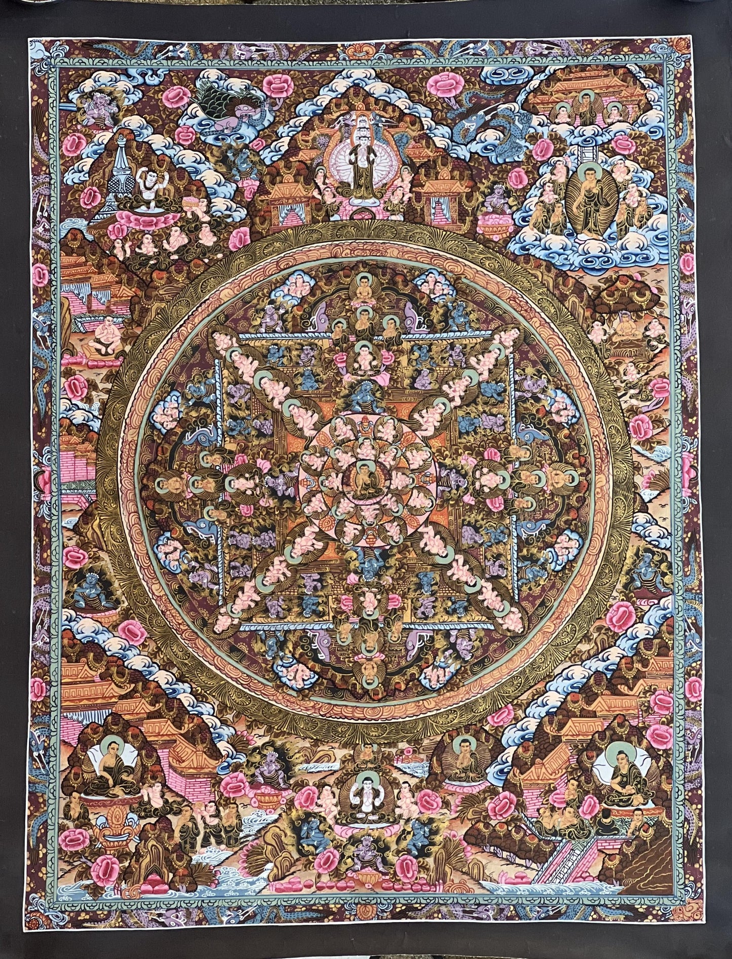 Hand-Painted Wheel of Life Mandala Thangka: Tibetan Buddha Art
