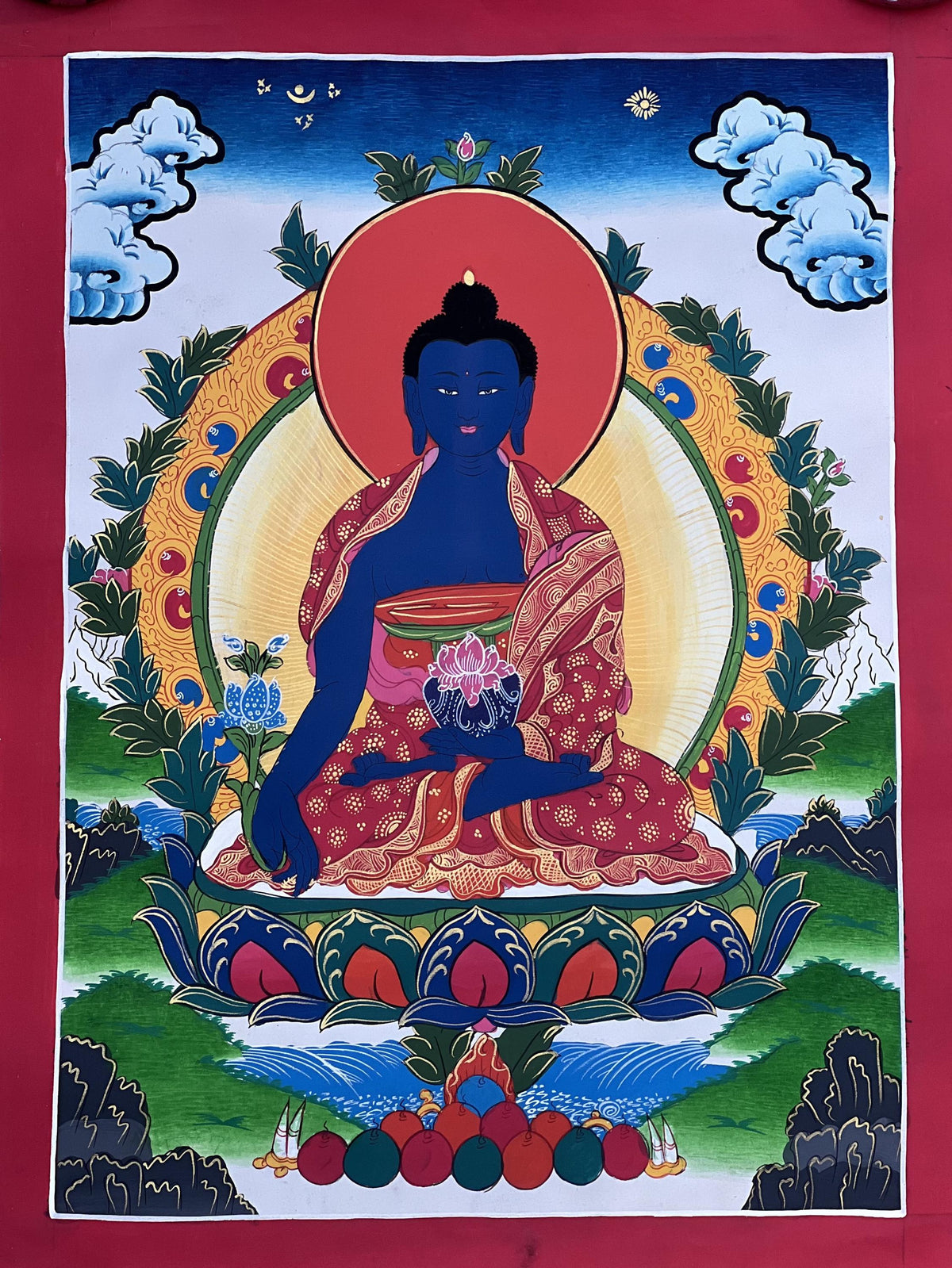 Hand-Painted Medicine Buddha Thangka  Tibetan Healing Art