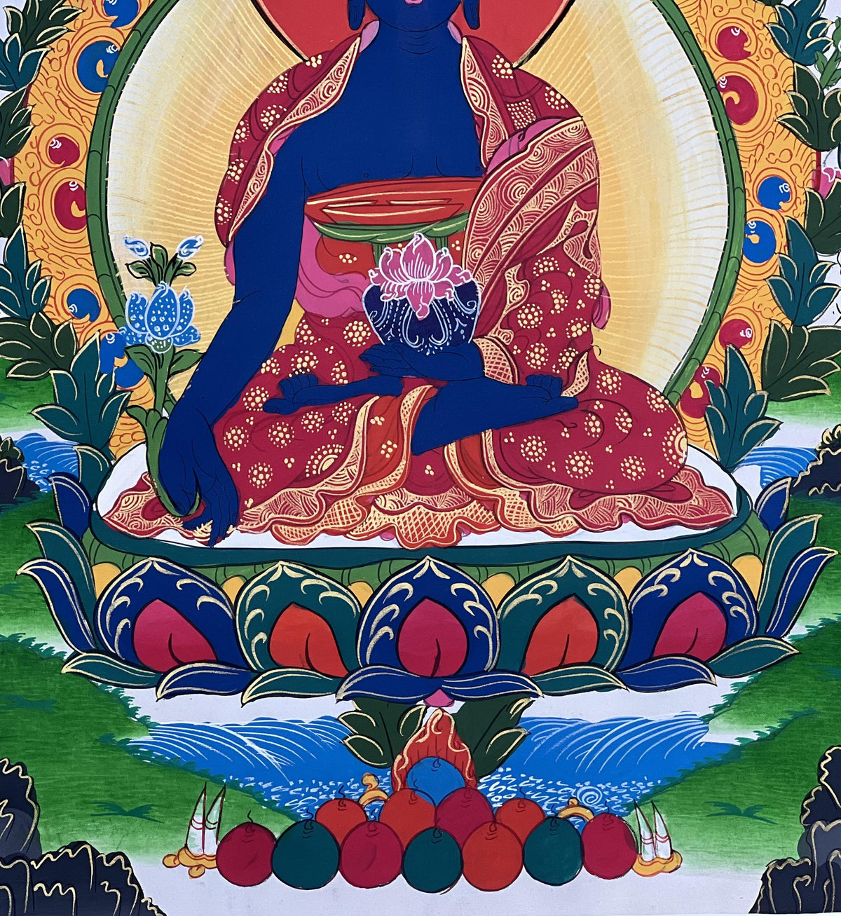 Hand-Painted Medicine Buddha Thangka  Tibetan Healing Art