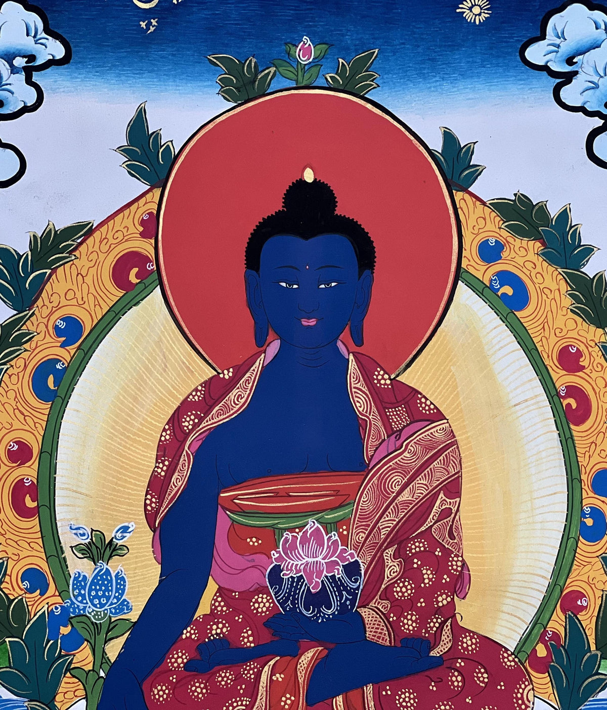 Hand-Painted Medicine Buddha Thangka  Tibetan Healing Art