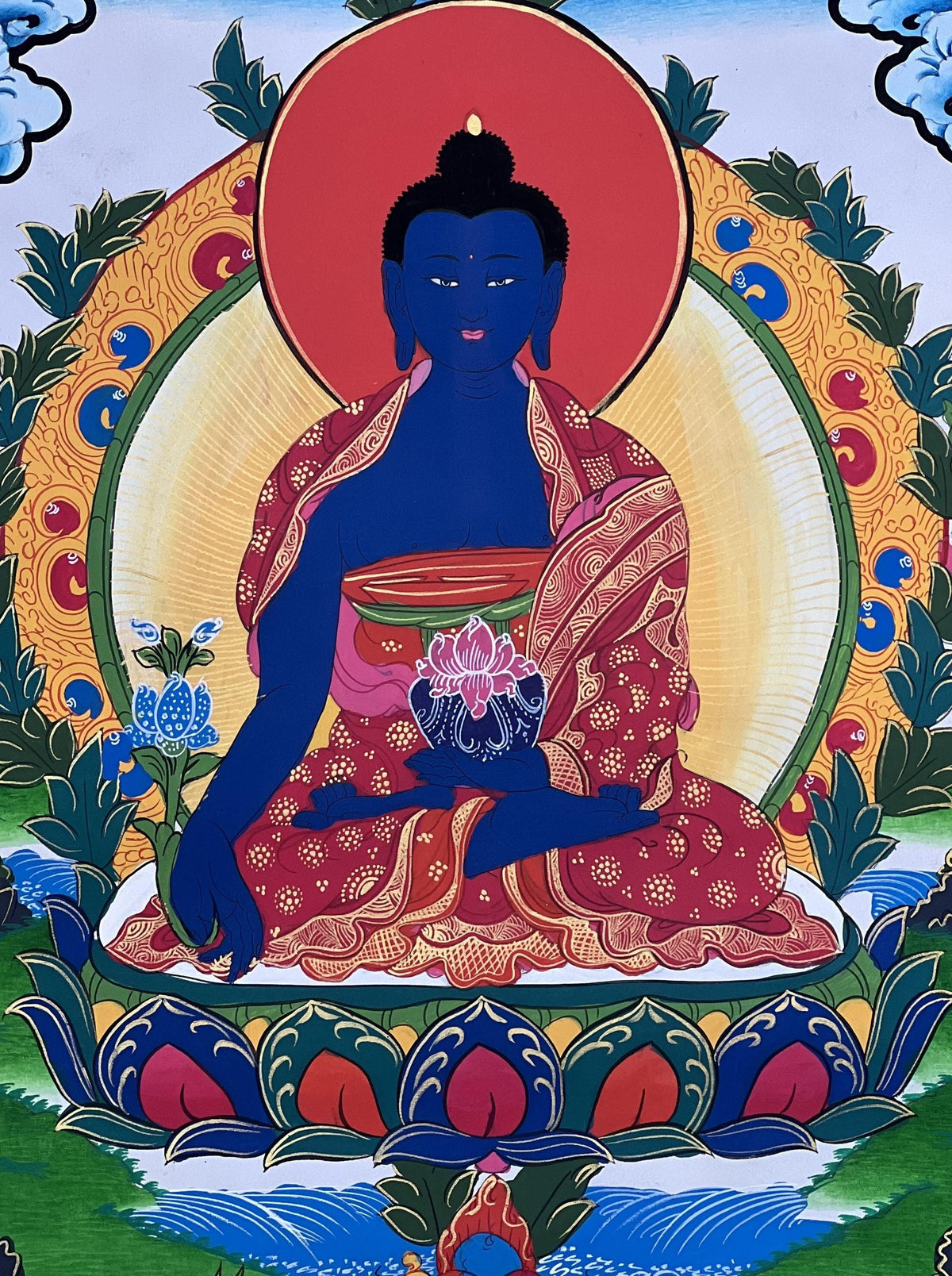 Hand-Painted Medicine Buddha Thangka  Tibetan Healing Art