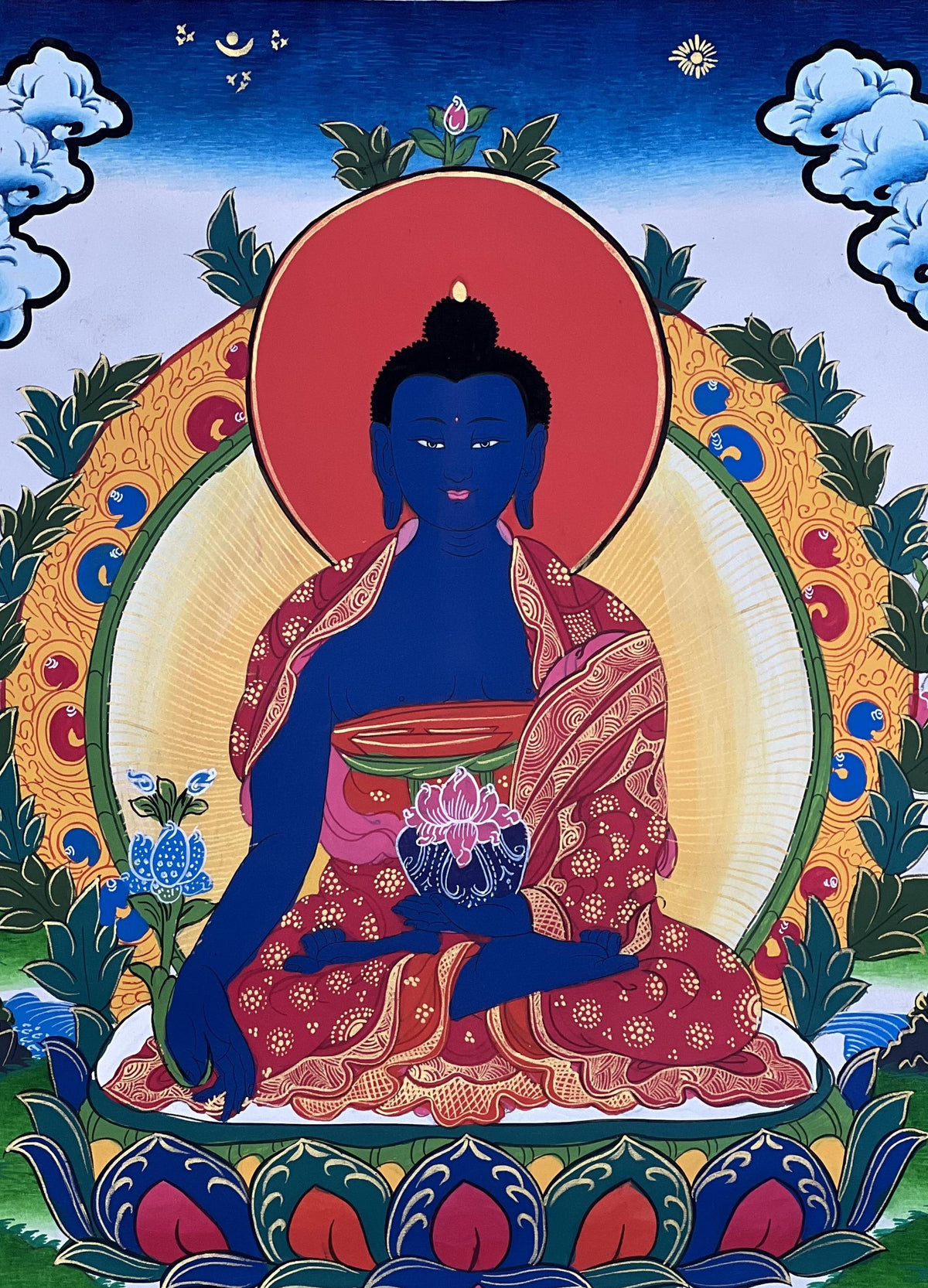 Hand-Painted Medicine Buddha Thangka  Tibetan Healing Art
