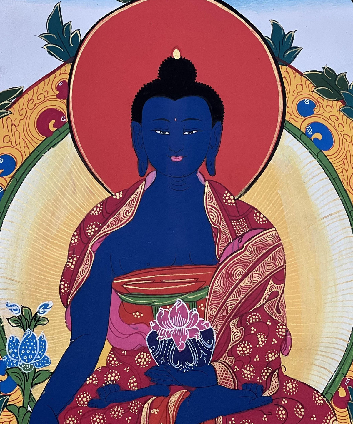 Hand-Painted Medicine Buddha Thangka  Tibetan Healing Art
