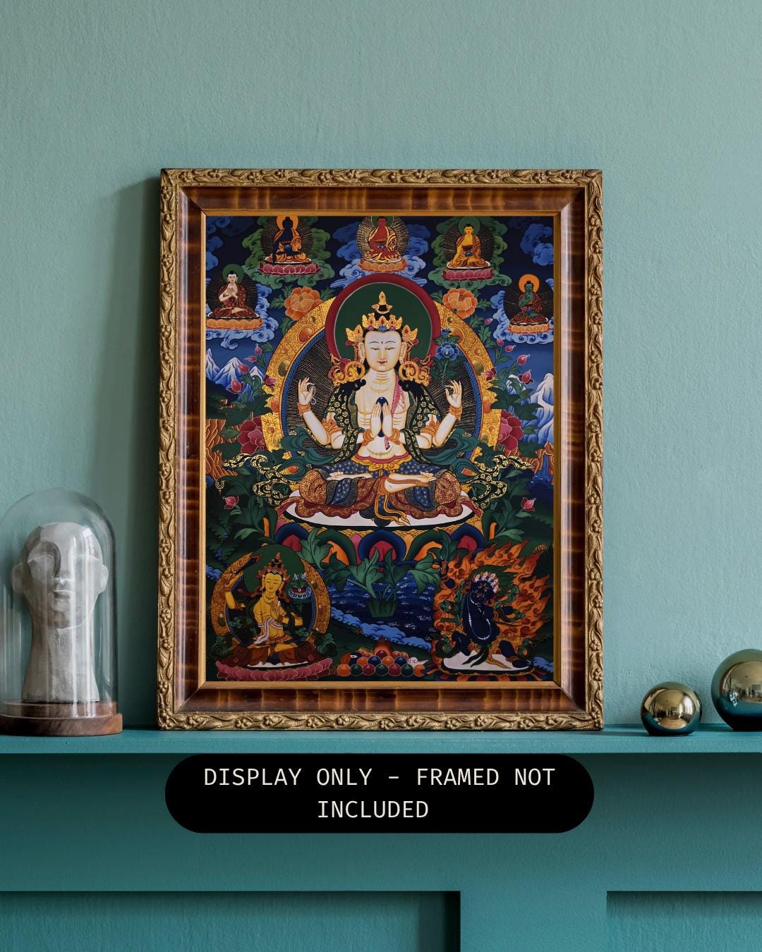Original Hand-Painted Four-Armed Chenrezig Thangka | Avalokiteshvara Art | Tibetan Buddhist Compassion Wall Art from Nepal