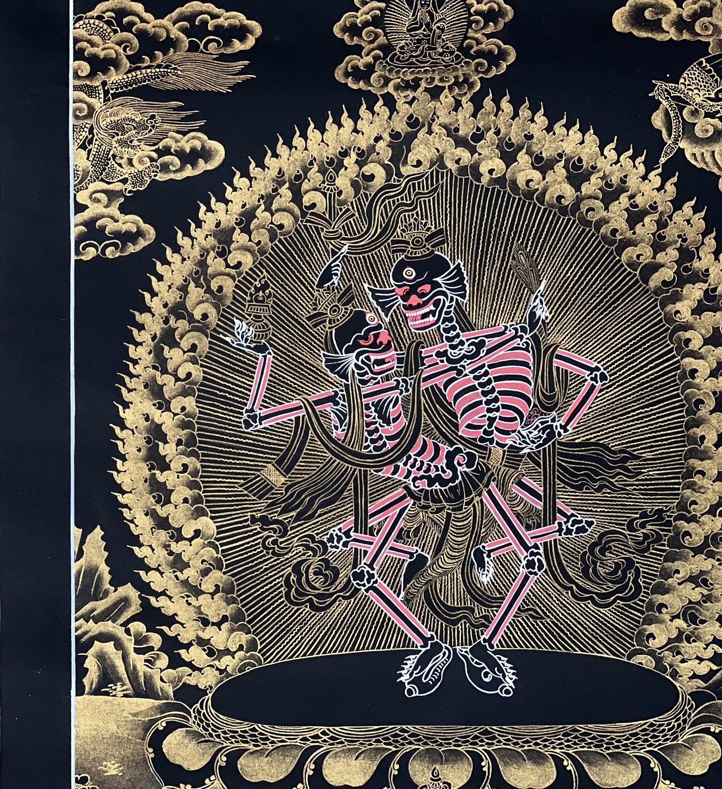 Hand-Painted Citipati Thangka – Tibetan Buddhist Art with Silk Brocade