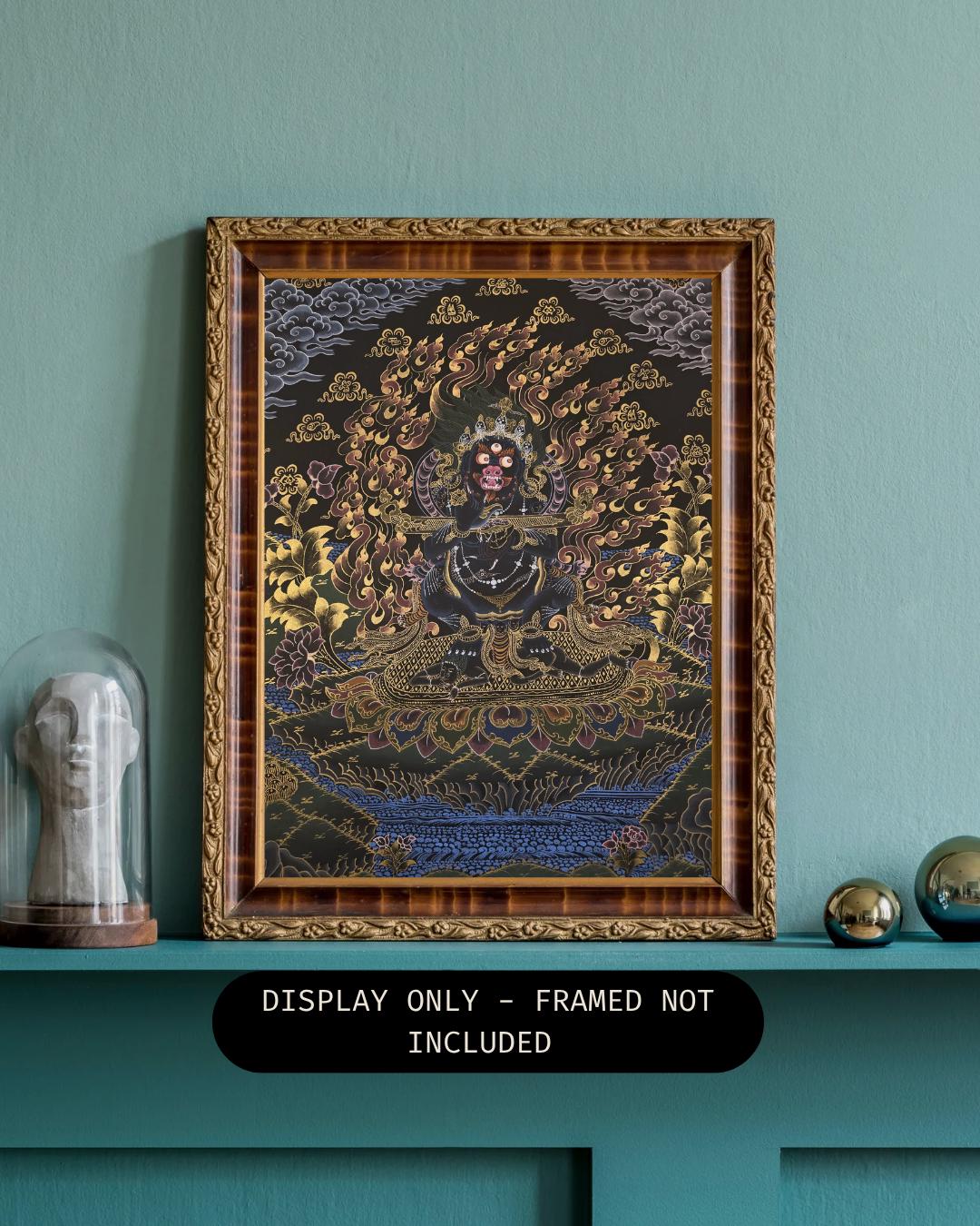 Black Mahakala Thangka | Hand-Painted Wrathful Deity Art, Nepal