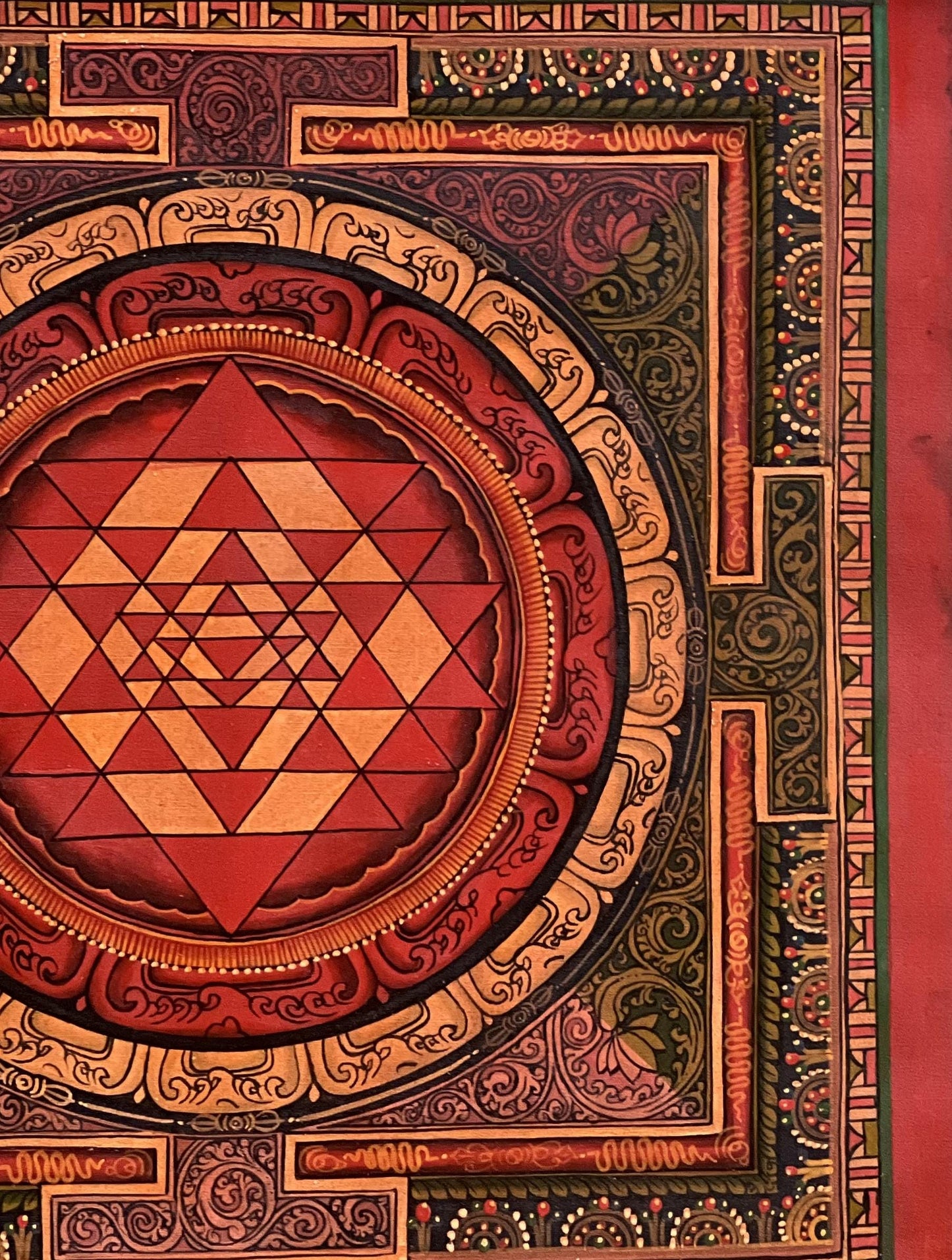 Hand-Painted Shri Yantra Mandala Thangka - Sacred Geometry Art