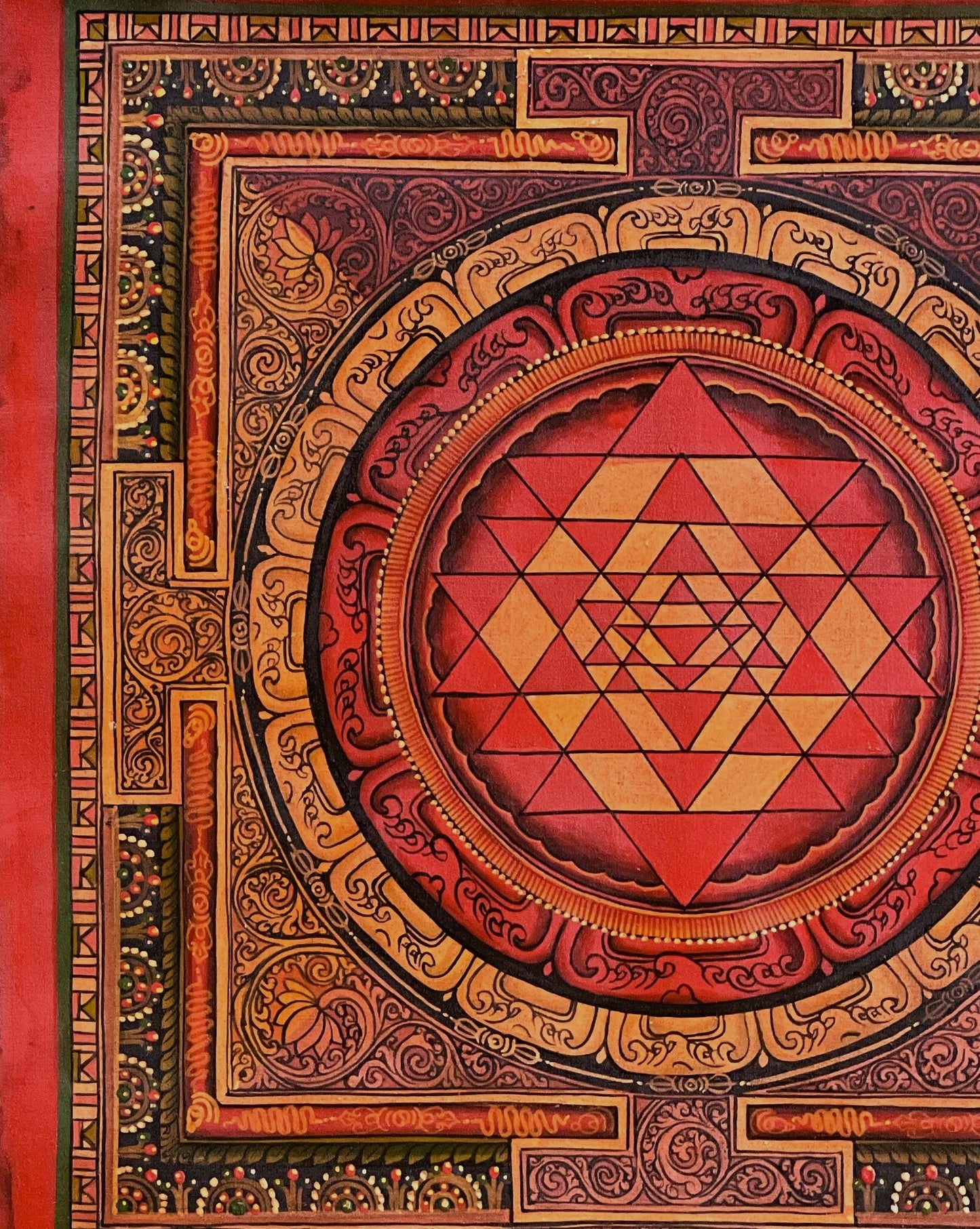 Hand-Painted Shri Yantra Mandala Thangka - Sacred Geometry Art