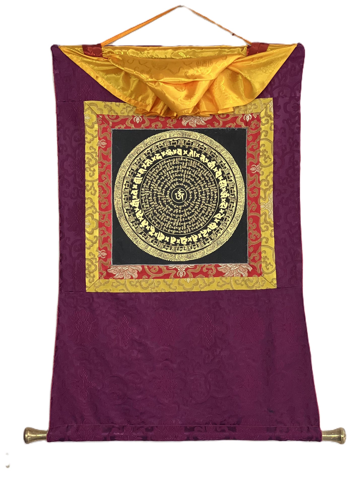 Hand-Painted Om Mani Padme Hum Mandala Thangka – Buddhist Sacred Art