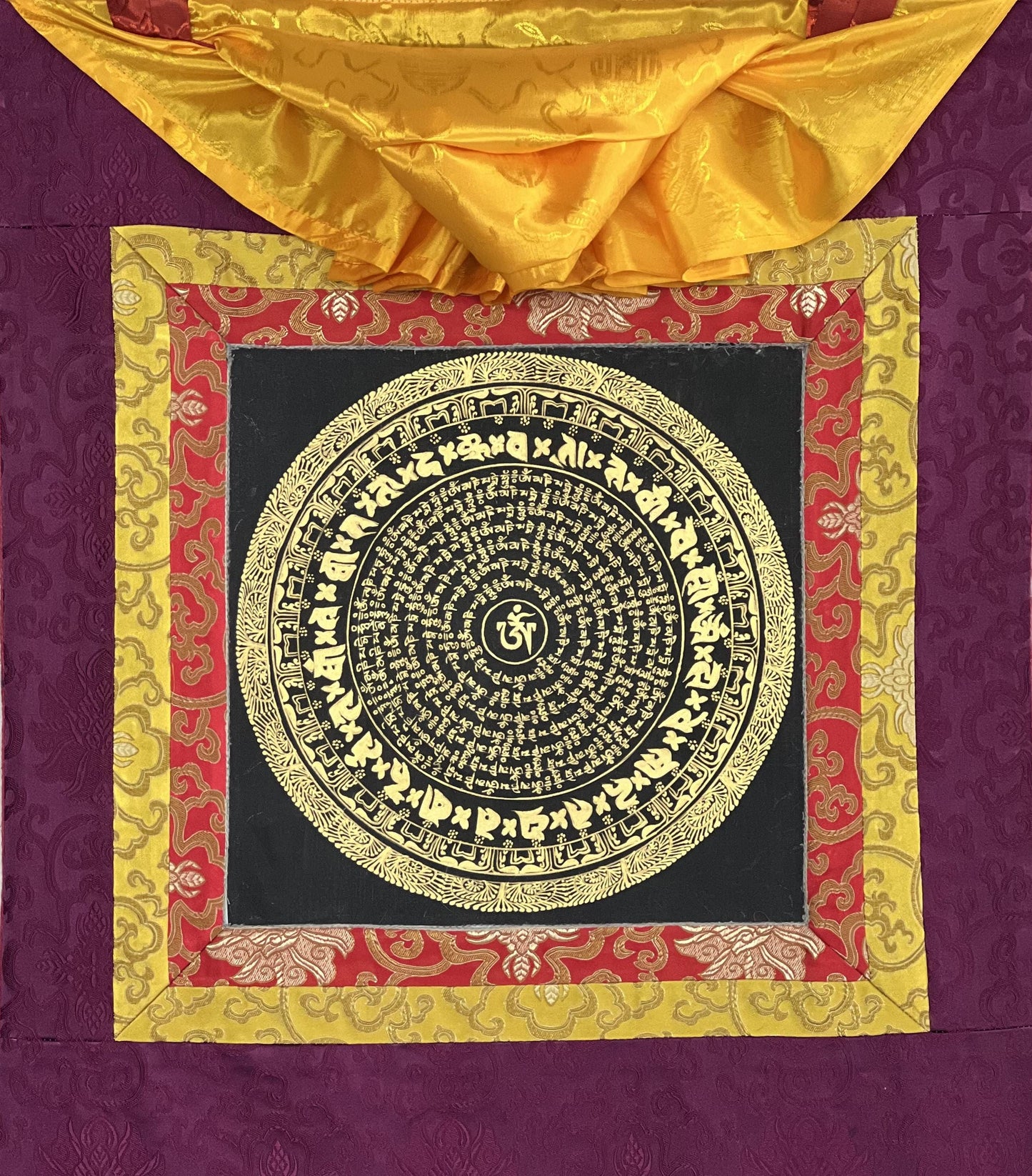 Hand-Painted Om Mani Padme Hum Mandala Thangka – Buddhist Sacred Art