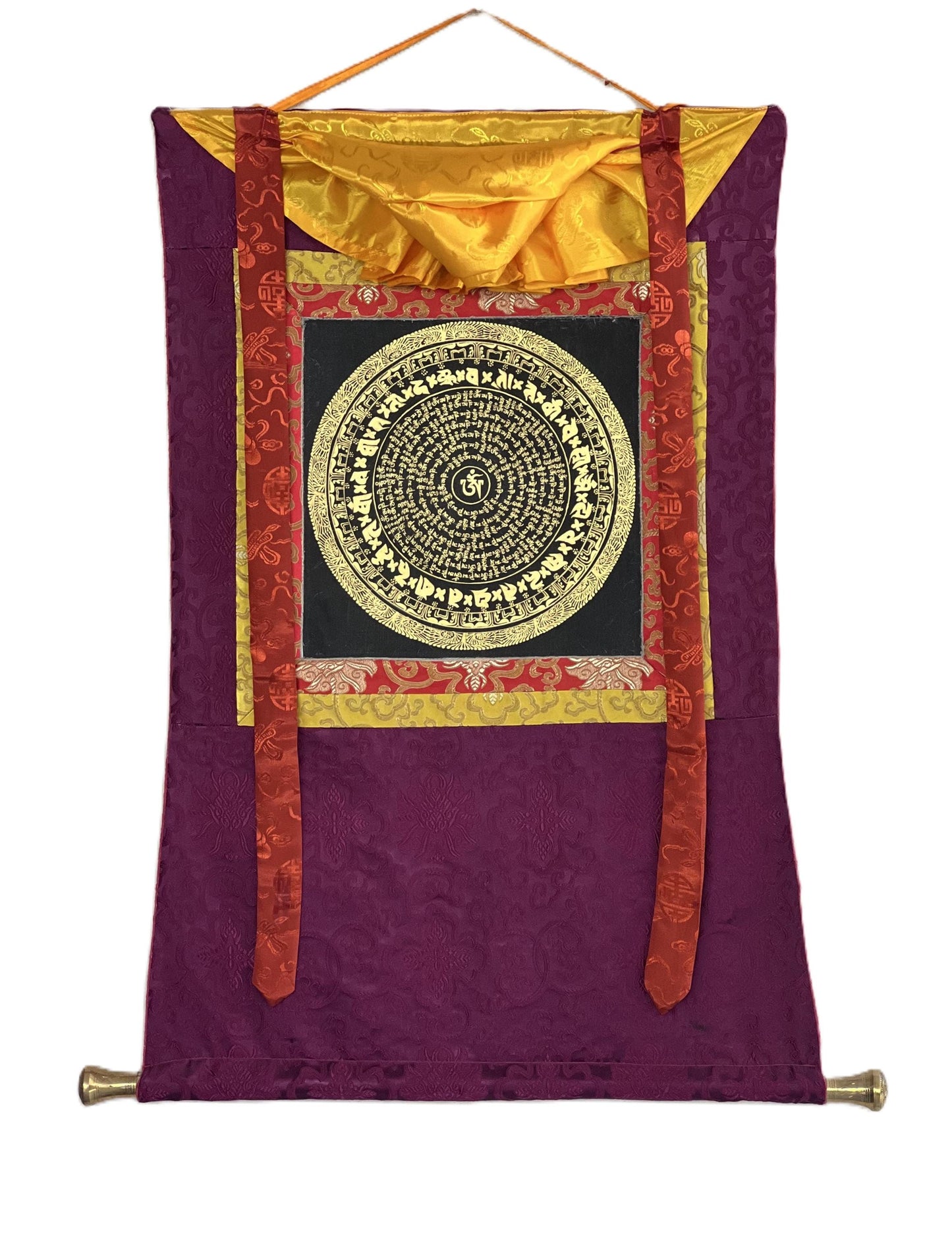 Hand-Painted Om Mani Padme Hum Mandala Thangka – Buddhist Sacred Art