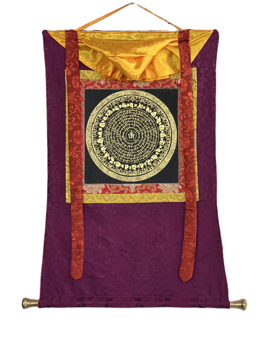 Hand-Painted Om Mani Padme Hum Mandala Thangka – Buddhist Sacred Art