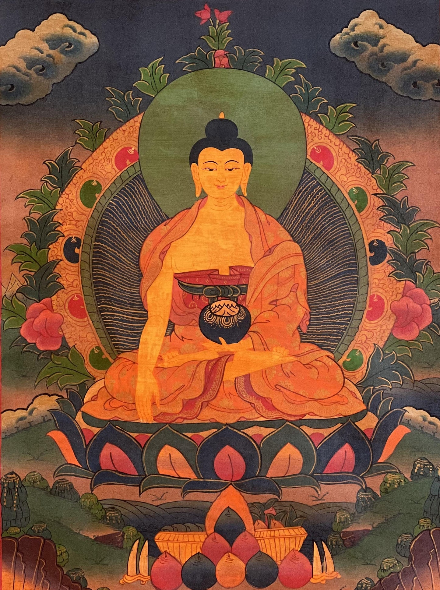 Hand-Painted Shakyamuni Buddha Thangka | Oil Varnished Tibetan Art