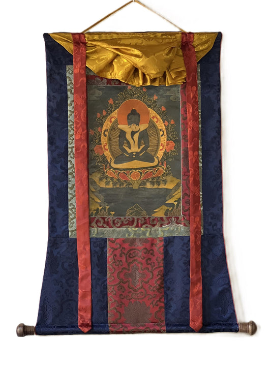 Hand-Painted Samantabhadra Thangka | Tibetan Buddhist Art, Silk Brocade, Oil Varnished