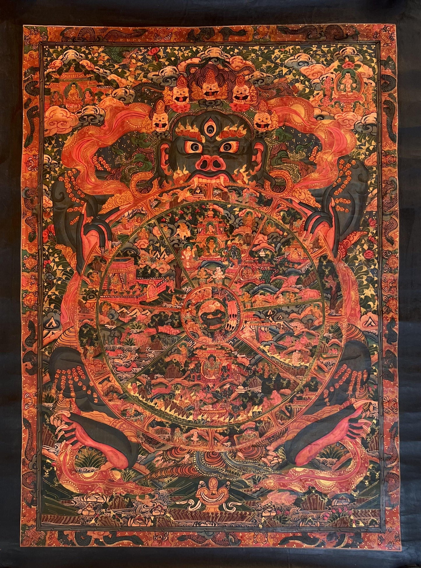 Tibetan Wheel of Life Thangka, Bhavachakra Mandala Painting, Samsara Buddhist Art