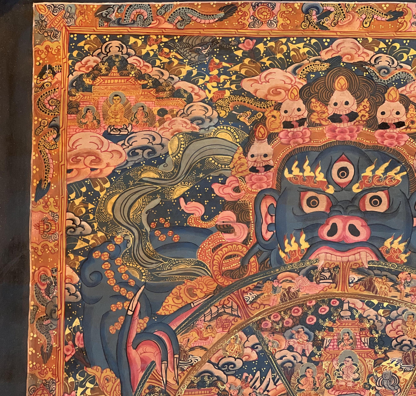 Hand-Painted Wheel of Life Thangka – Oil Varnished Buddhist Art