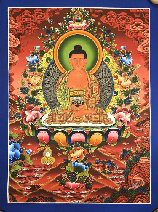 Original Tibetan Thangka of Amitabha Buddha – Hand-Painted Gold Masterpiece for Compassion and Meditation
