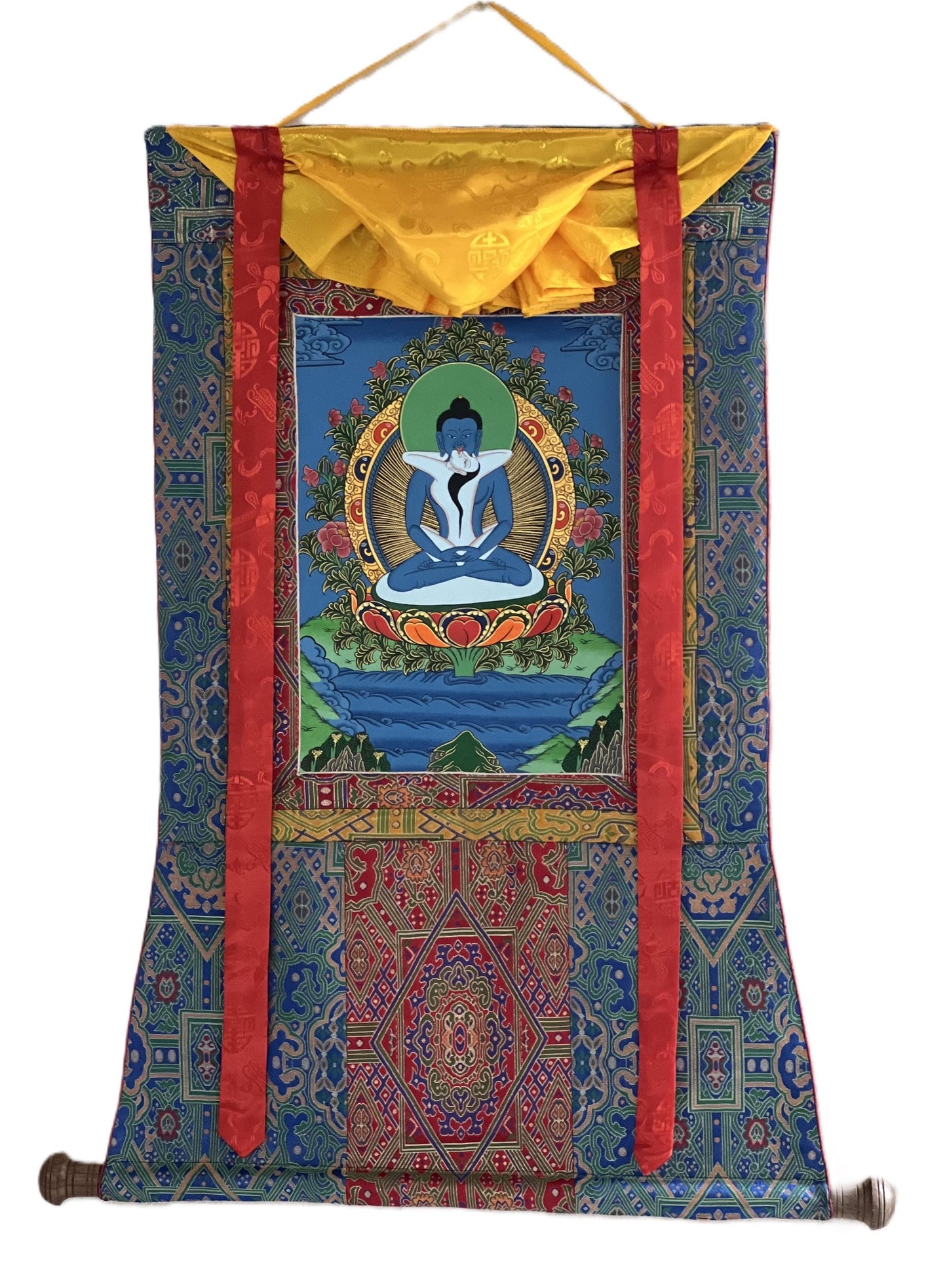 Hand-Painted Buddha Shakti Thangka | Tibetan Yab-Yum Art