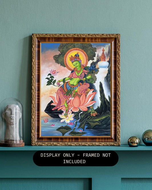 Green Tara Newari Paubha Painting – Hand-Painted Himalayan Art | Original Buddhist Thangka